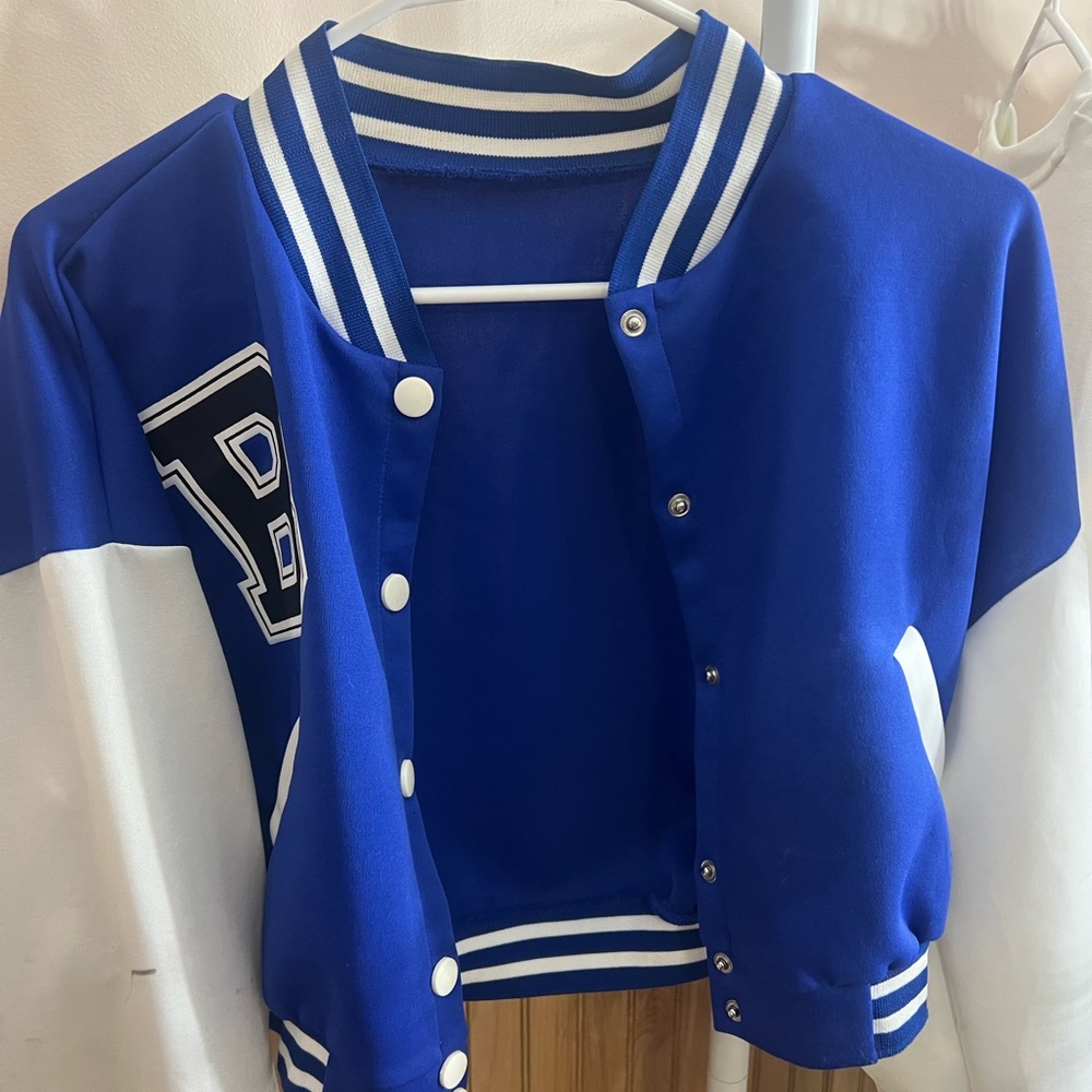 Blue varsity jacket!